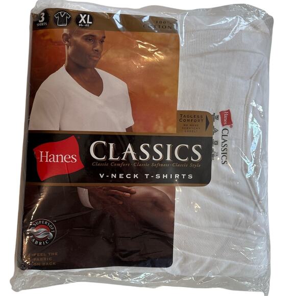 Hanes Classics T Shirts 3pk Mens Size XL White V Neck Undershirts Short Sleeve - Picture 1 of 4